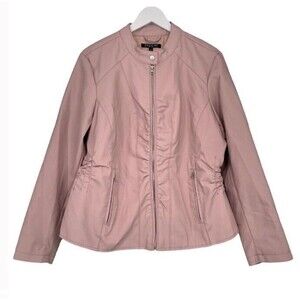 Baccini Vegan Leather Jacket Side Gathering Pockets Lined Casual Moto Blush 1X